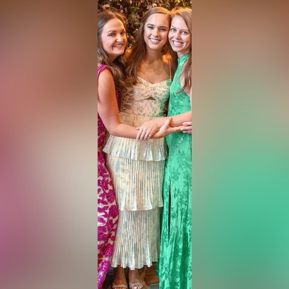 self portrait metallic jacquard maxi dress Self-Portrait Cut-Out Metallic Rib-Knit Maxi Dress